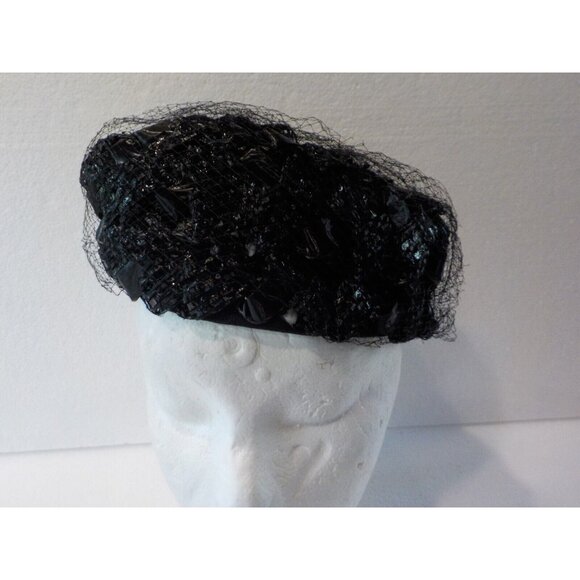 Unbranded Accessories - Vintage Black Pillbox Women's Formal Netted Union Hat (Medium)